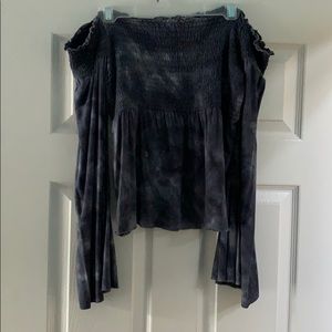 off the shoulder blouse with bell bottom sleeves